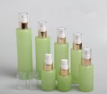 Green press and spray bottle with electrolytic aluminum pump hea