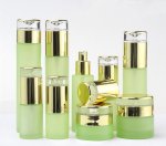 Green glass spray bottle with gold cap,Cream glass bottle