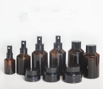 Brown beveled shoulder cosmetic bottle,Water cream glass bottle