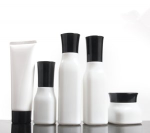 Cosmetic Porcelain White Square Bottle,Press glass bottle